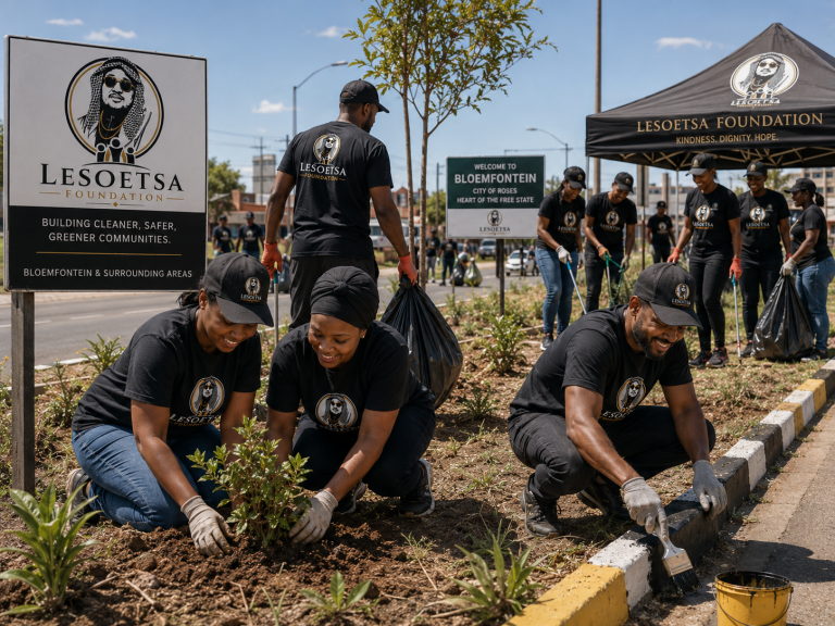 Lesoetsa Foundation volunteers planting a community garden